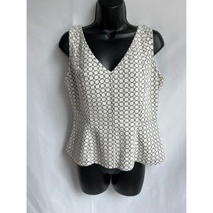 Maeve Anthropologie White Geometric Blouse Sze M Career Office Formal Minimalist